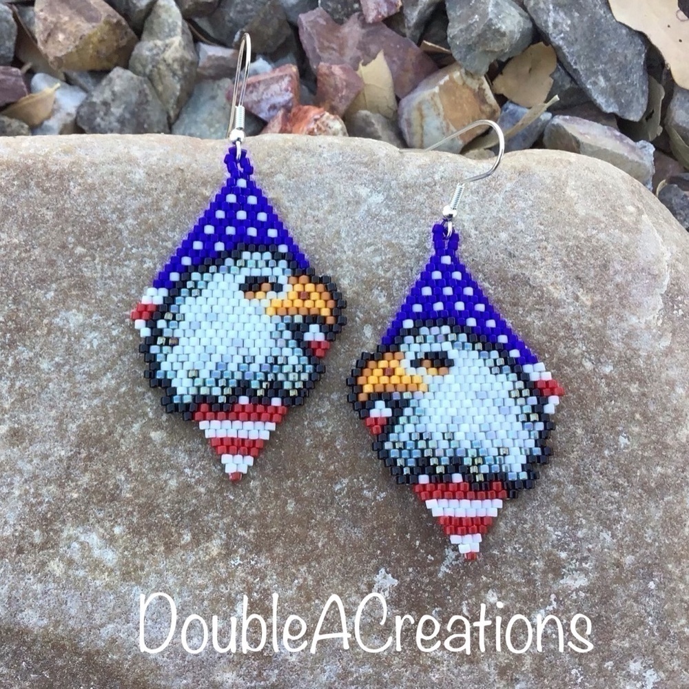 Patriotic Eagle Beaded Earrings, New, Handmade By Me - Picture 3 of 6